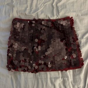 Missguided Burgundy Sequin Mini Skirt